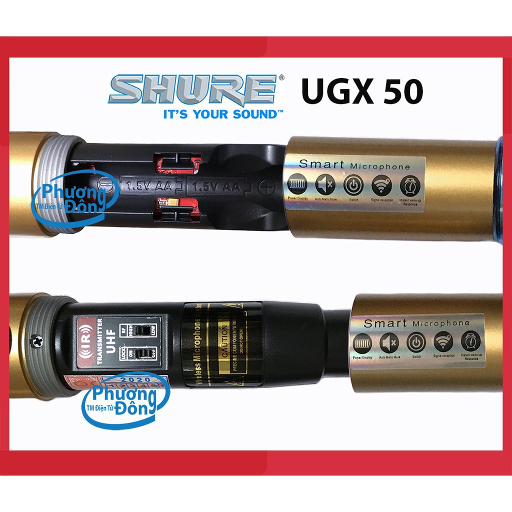 MICRO karaoke SHURE UGX 50 không dây New 2020 Board đỏ, 4 anten hàng loại 1 cao cấp - Hàng chất lượng