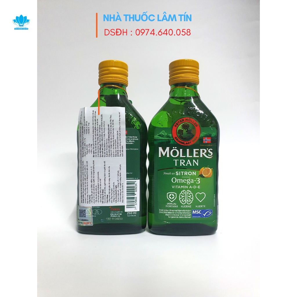 Moller's Tran Dầu gan cá tuyết Omega 3 DHA NaUy { Hàng chính hãng } cho trẻ sơ sinh từ 4 tuần tuổi vị chanh lọ 250ml