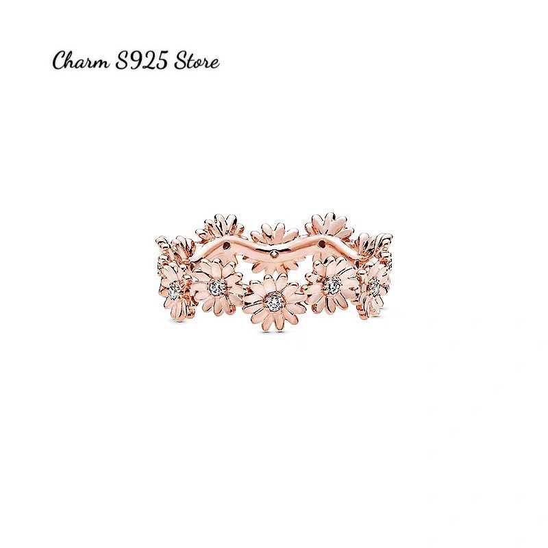 Nhẫn đeo tay pan hoa cúc vàng hồng đính đá bạc s925 cao cấp