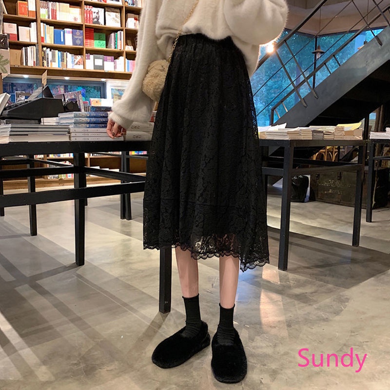 Chân váy ren lưng cao thời trang mùa thu Hàn Quốc cho nữ thanh lịch