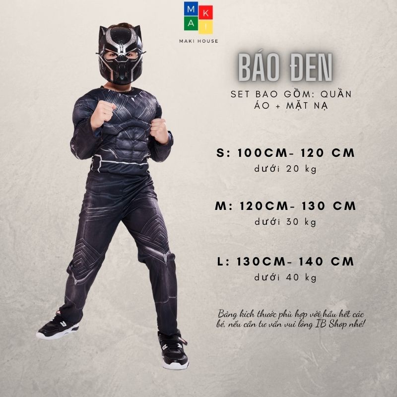 Quần áo người nhện siêu nhân halloween trẻ em hoá trang Maki Báo đen. HTB19