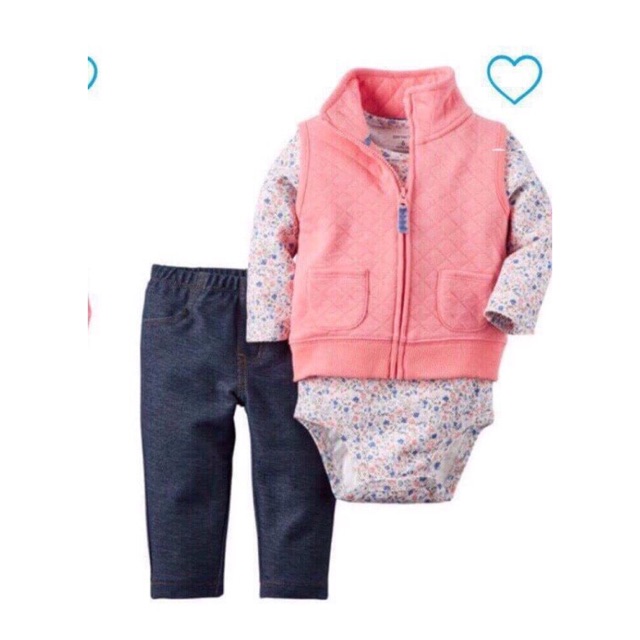 Set 3 Carter bé gái ( gilet nỉ hồng trần trám)