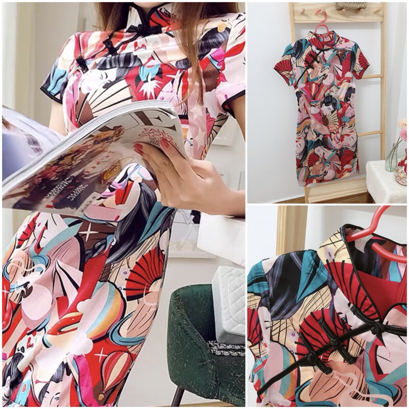 Sườn xám trắng hoa hột tiểu thư