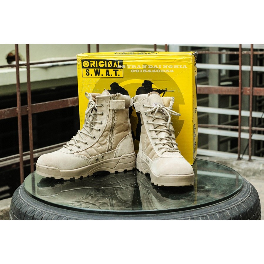 BÁN SỈ - Giày COMBAT ORIGINAL SWAT Mỹ cao cổ KAKI