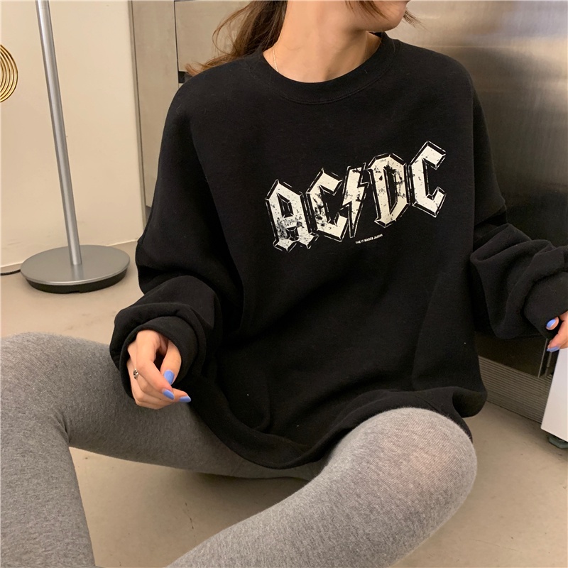 Áo sweater tay dài cổ tròn dáng rộng in chữ kiểu Hàn Quốc dễ phối đồ
 | BigBuy360 - bigbuy360.vn