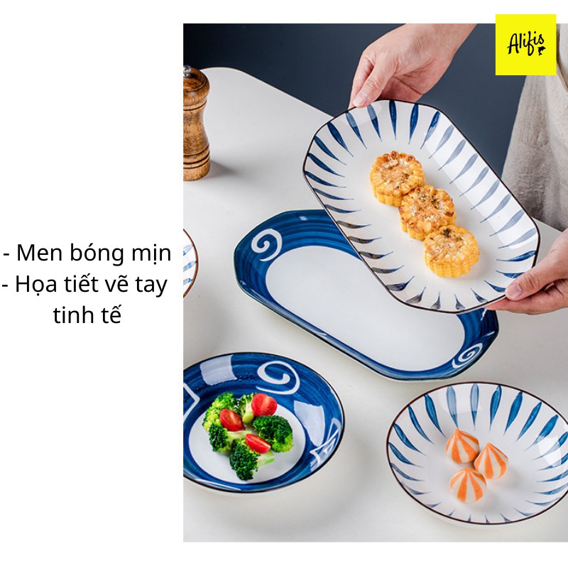 Bộ bát đĩa, bộ chén đĩa sứ viền nâu 46 món cho 6 - 8 người phong cách Nhật Bản – phụ kiện bàn ăn và quà tặng tân gia