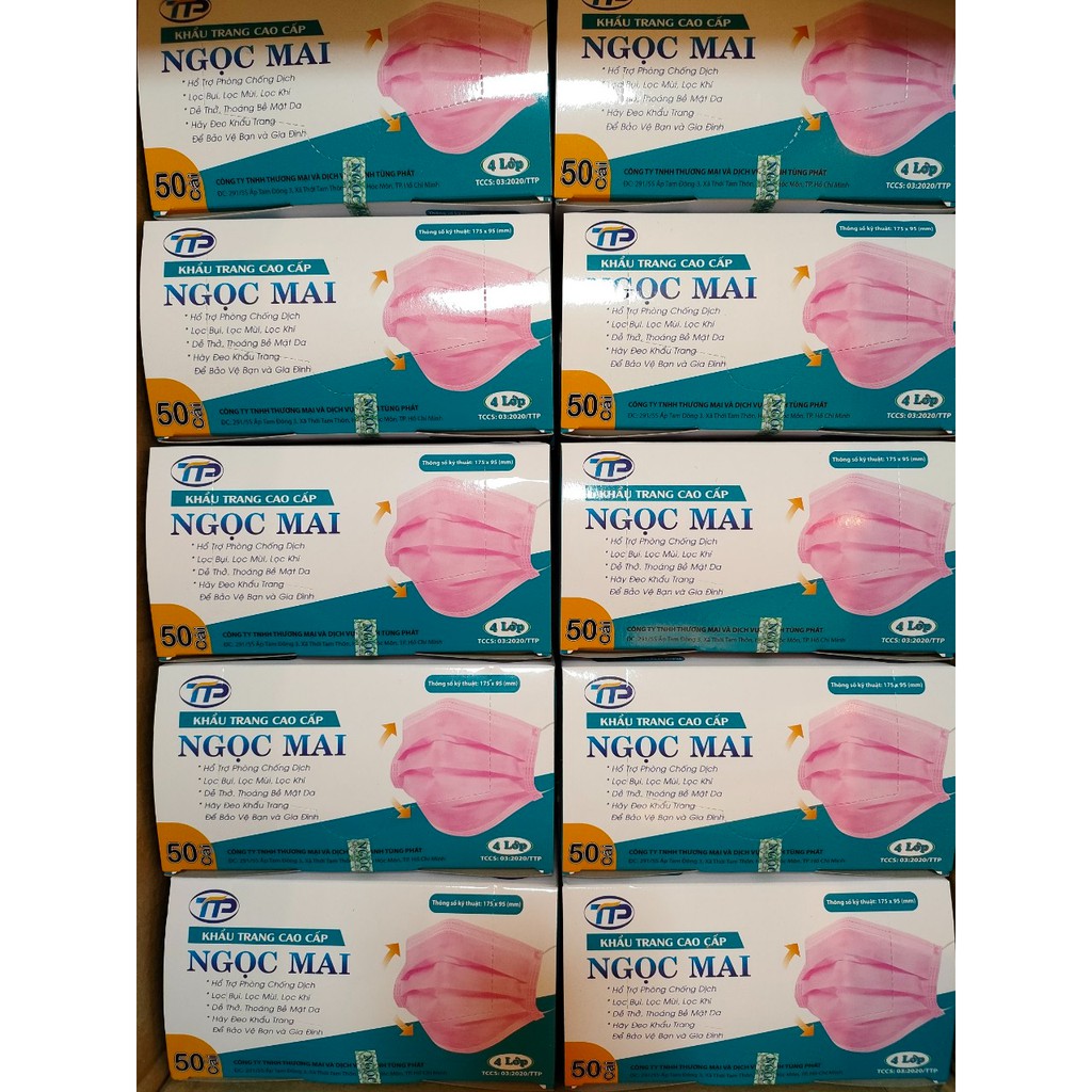 combo 10 Hộp Khẩu Trang Y Tế Chất Lượng Cao 4 Lớp Ngọc Mai Màu Xám, Trắng, Xanh, Đen, Hồng  (50 Cái/hộp) | BigBuy360 - bigbuy360.vn