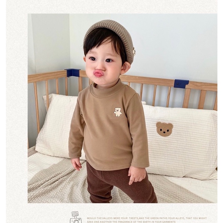 ÁO GIỮ NHIỆT CỔ 3 PHÂN THÊU GẤU CHẤT COTTON CHO BÉ TỪ 9-15kg.