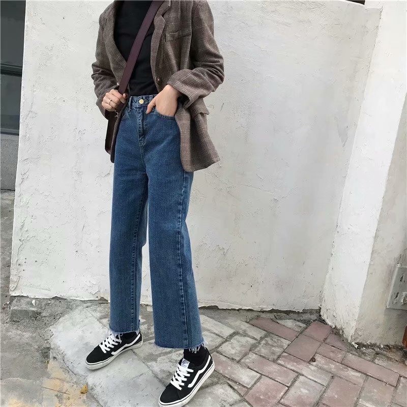 Quần Jeans Lưng Cao Ống Đứng Thời Trang Xuân Thu 2020 Dành Cho Nữ