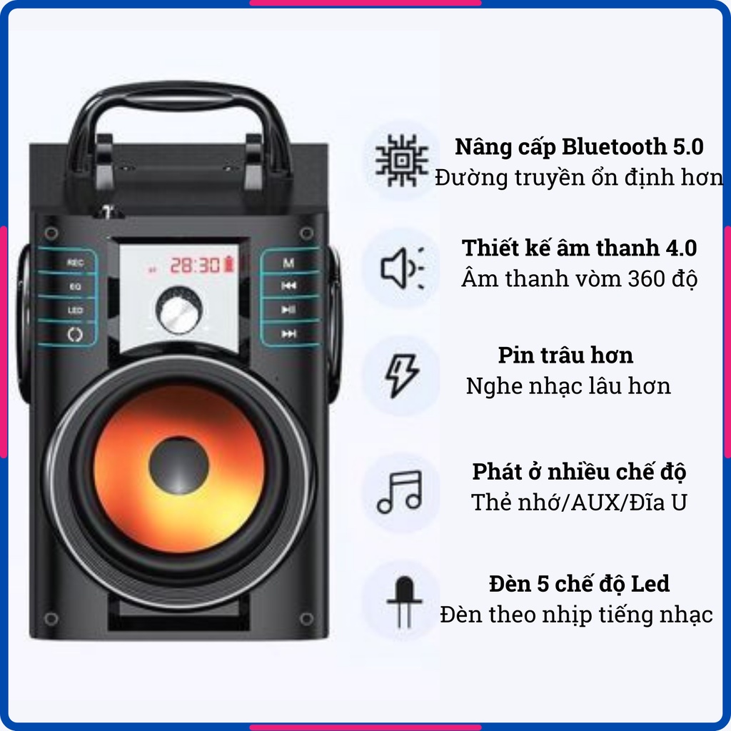 (New) Loa Bluetooth A60 - Âm Thanh 4.1 Sống Động - Chất Lượng HiFi - Tích Hợp Karaoke/Thẻ Nhớ/AUX/FM - Lỗi Đổi 1/7 ngày