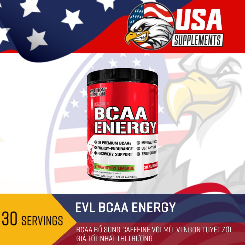 Evlution Nutrition EVL BCAA Energy Dinh Dưỡng Hổ Trợ Phục Hồi Chống Dị Hóa Cơ Bắp Cho Người Tập Thể Thao (30 Lần dùng)