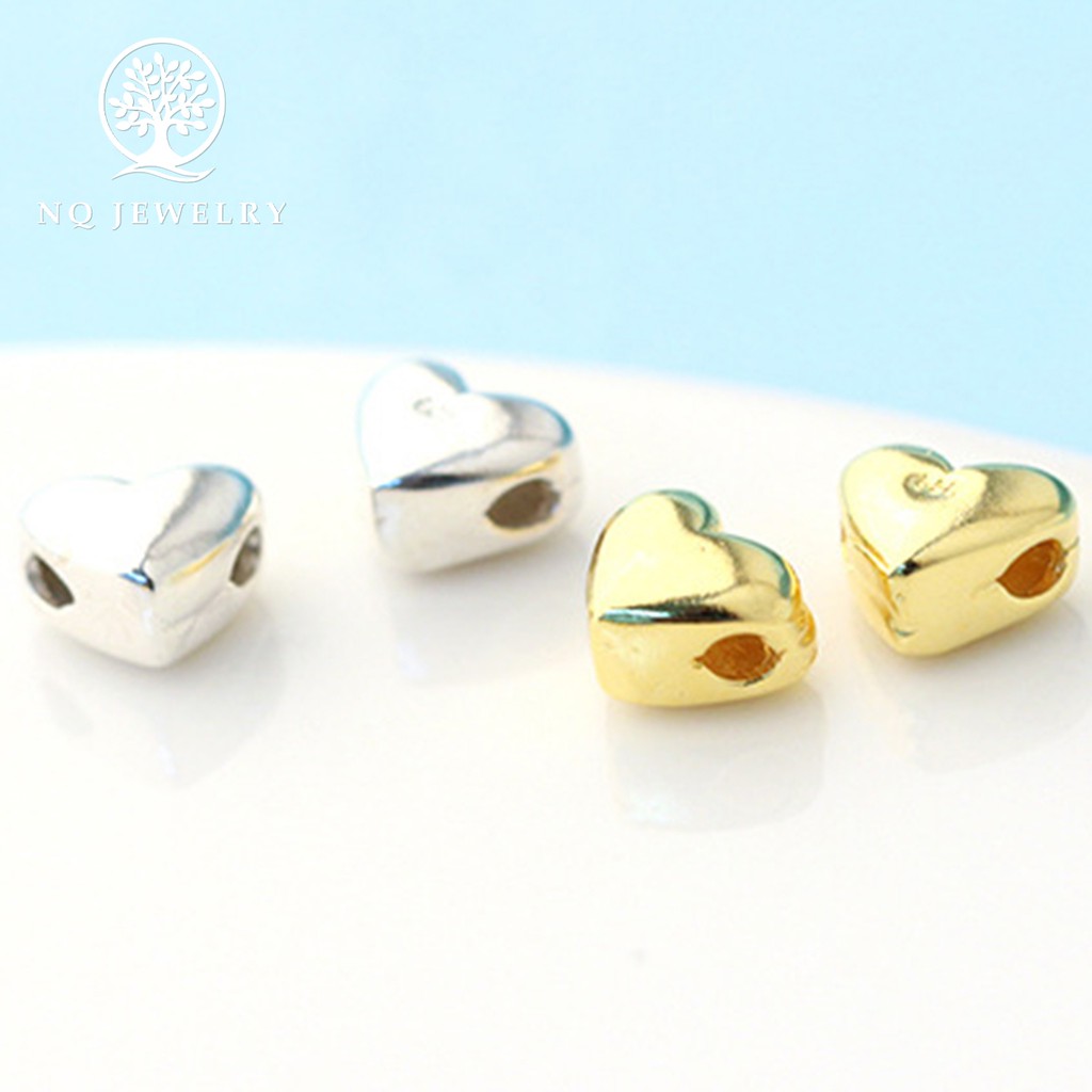 Charm bạc trái tim xỏ ngang, mặt dây chuyền trái tim bạc nhỏ - NQ Jewelry