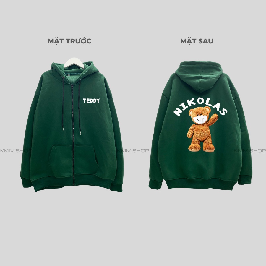 Áo hoodie  zip có khóa và không có khóa NIKOLAS Teddy  cực chất cực trẻ trung, Áo Hoodie Unisex Nam Nữ