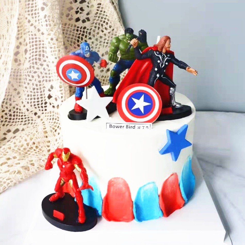 Set Siêu Anh Hùng Marvel nhựa nhẹ trang trí bánh kem, phụ kiện bánh sinh nhật, đồ trang trí bánh kem sinh nhật