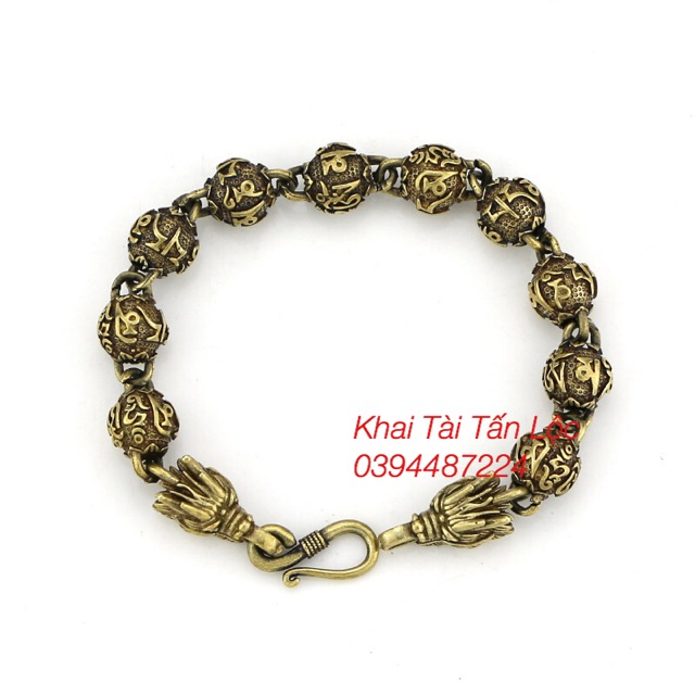 Lắc tay đầu rồng khắc om mani padme hum bằng đồng