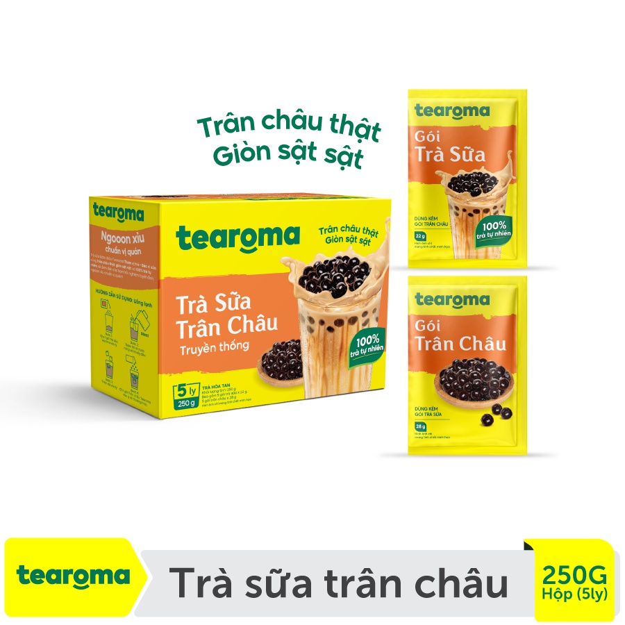 Trà sữa trân châu Tearoma truyền thống (Hộp 5 ly/ 250g, 5 gói trà sữa x 22g, 5 gói trân châu x 28 g)