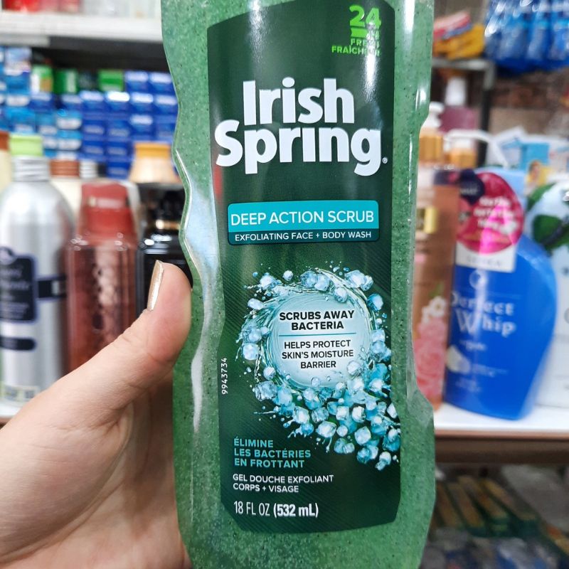 Sữa tắm nam Irish Spring có hạt mát-xa tẩy tế bào chết toàn thân / Sữa tắm Mỹ thơm 24h