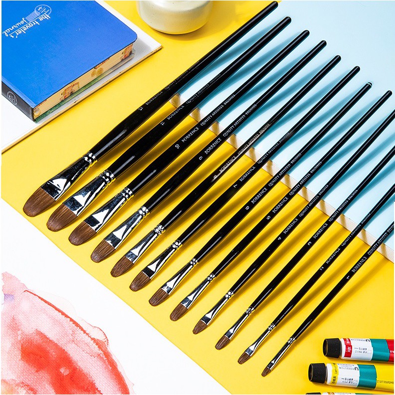 Cọ vẽ màu nước Borrence set 6 cây đầu dẹt size 1/3/5/7/9/11 dùng để tô vẽ tranh son dầu, acrylic, gouache