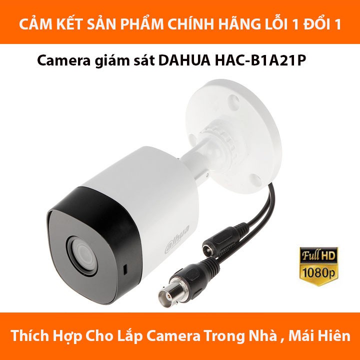 Camera giám sát DAHUA HAC-B1A21P ⚡𝑭𝑹𝑬𝑬 𝑺𝑯𝑰𝑷 ⚡ Full HD, Chống nước, Chống ngược sáng, Hồng ngoại xa - BH 24 Tháng