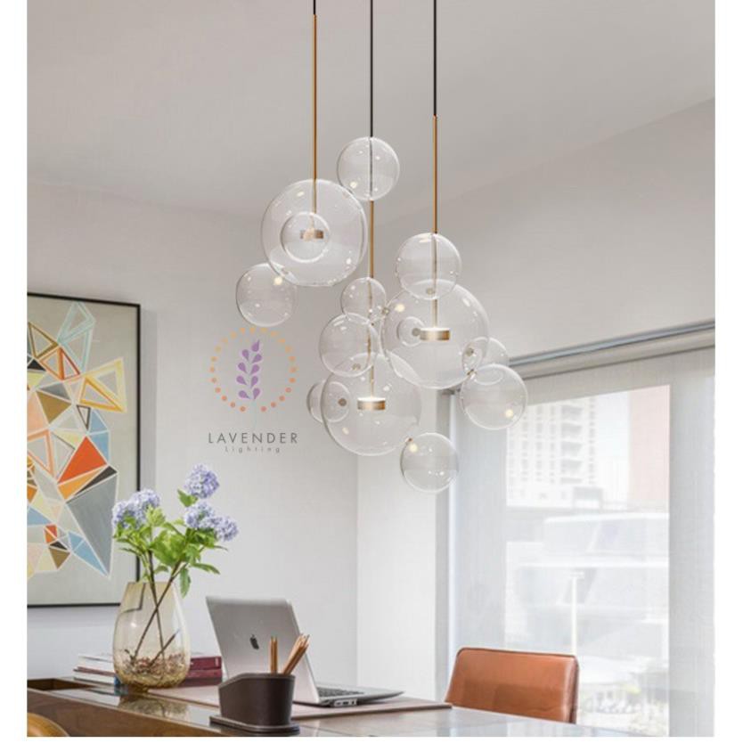 Đèn thả chao cầu thủy tinh trắng đui đồng ( Đã gồm bóng)