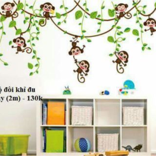 Combo bộ đôi Decal dán tường bộ đôi khỉ đu