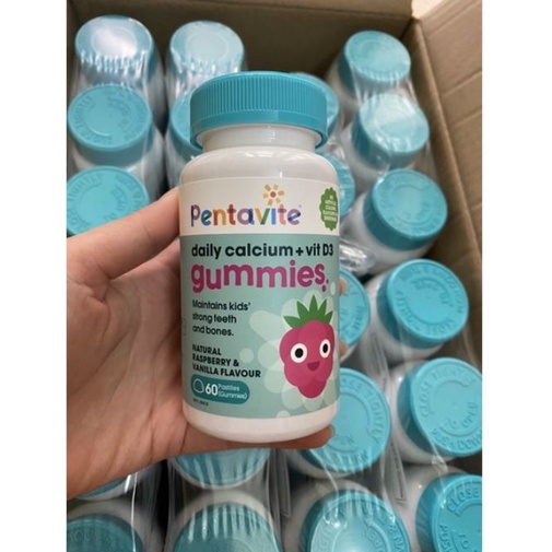 Kẹo dẻo Gummies Pentavite bổ sung Canxi, Vitamin D3 hàng ngày, hỗ trợ chắc răng, khỏe xương vị dâu, vani, 60v