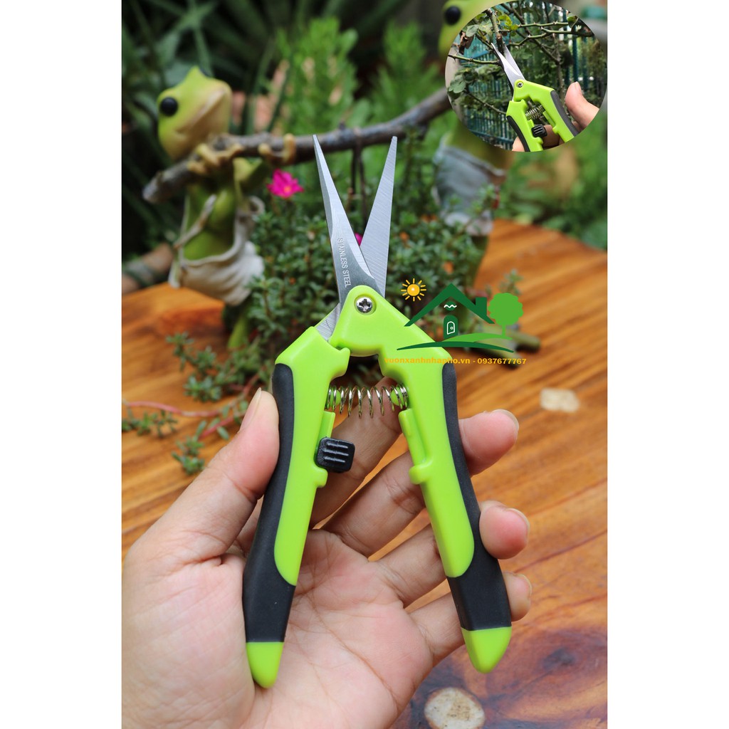 Kéo Mũi Nhọn - cắt tỉa cành có nút khoá mở rất êm tay. Chất liệu thép không gỉ, Stainless Steel.