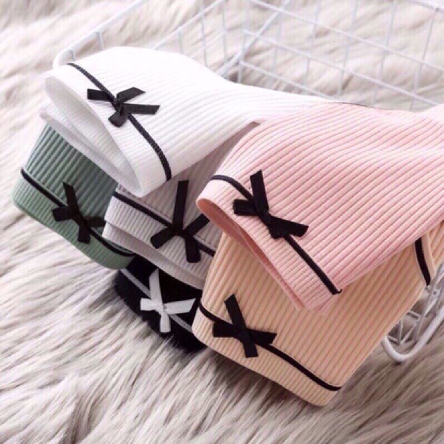 Quần Lót Cotton Nữ Tăm Cạp Nơ Phối Viền Đen khuẩn xuất Nhật