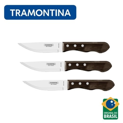 Combo 3 Dao Ăn Bò Bít Tết Cán Gỗ Nâu Tramontina Jumbo Polywood 12.2cm