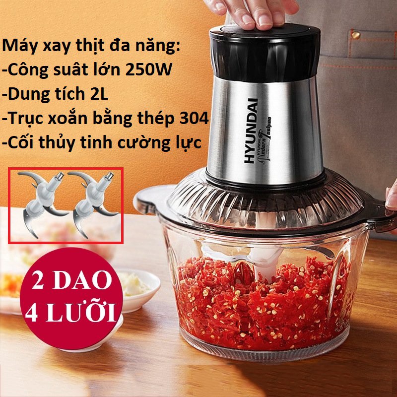 Máy Xay Thịt Đa Năng Cối Thủy Tinh Xay Cá, Xay Thịt Cá, Xay Rau Củ Tiện Lợi [ Lưỡi dao 2 tầng]