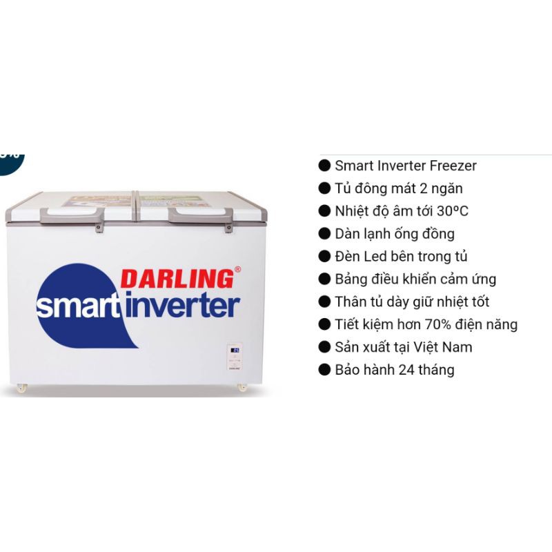 Tủ đông mát thông minh Darling 2699WSI 260 lít nhỏ gọn + Tặng kèm cặp da xịn