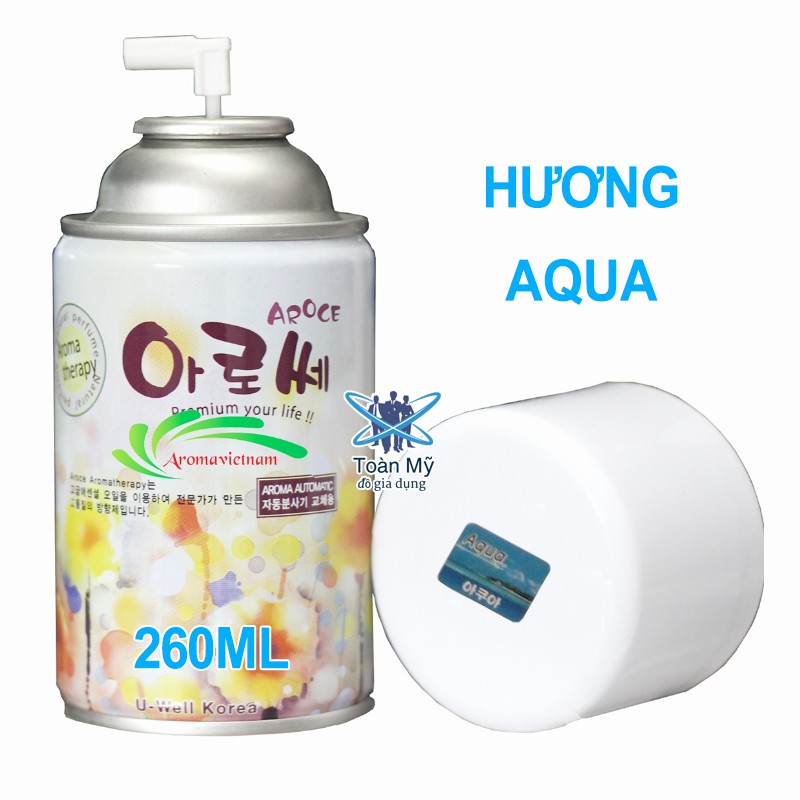 Bình xịt thơm phòng cho máy xịt tự động Aroma - Mùi Aqua, 260ML, Hàn Quốc