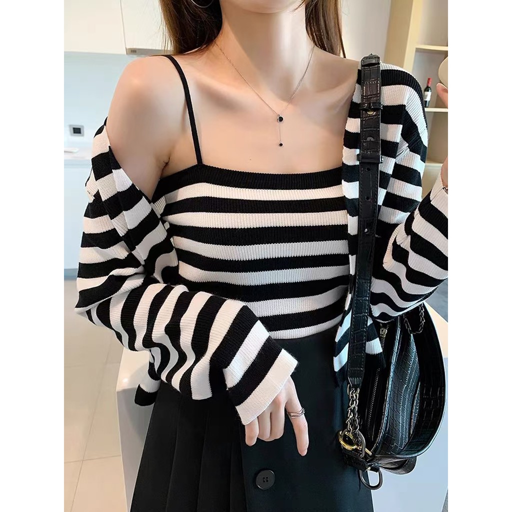 Áo Dệt Kim Hai Dây Màu Sắc Tươi Sáng Kẻ Sọc Dễ Phối Đồ