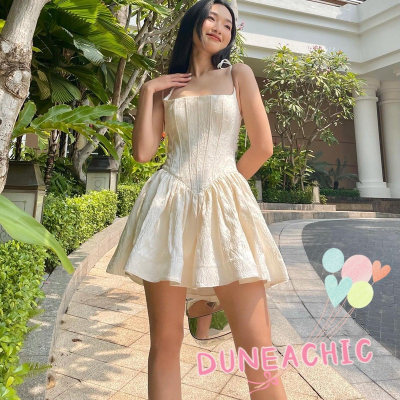 DUNEA Đầm hai dây xếp ly phong cách cổ điển thời trang dành cho nữ