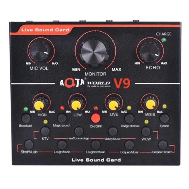 Sound card hát livestream karaoke onlike AQTA World V9 bản tiếng anh