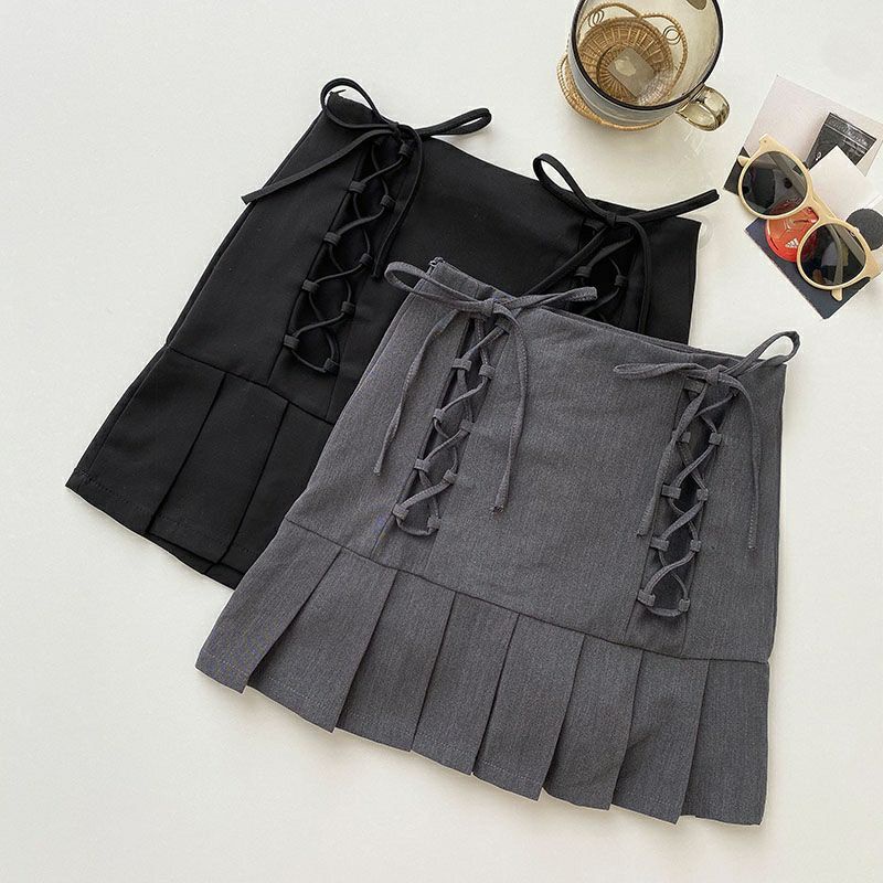 Chân váy ngắn vingate ulzzang , thiết kế dây rút ,vải voan 2 lớp , có lớp quần trong