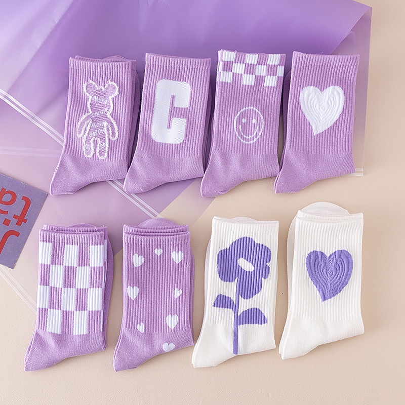 Vớ Thể Thao Ống Màu Tím Dễ Thương Ngọt Ngào Cho Nữ