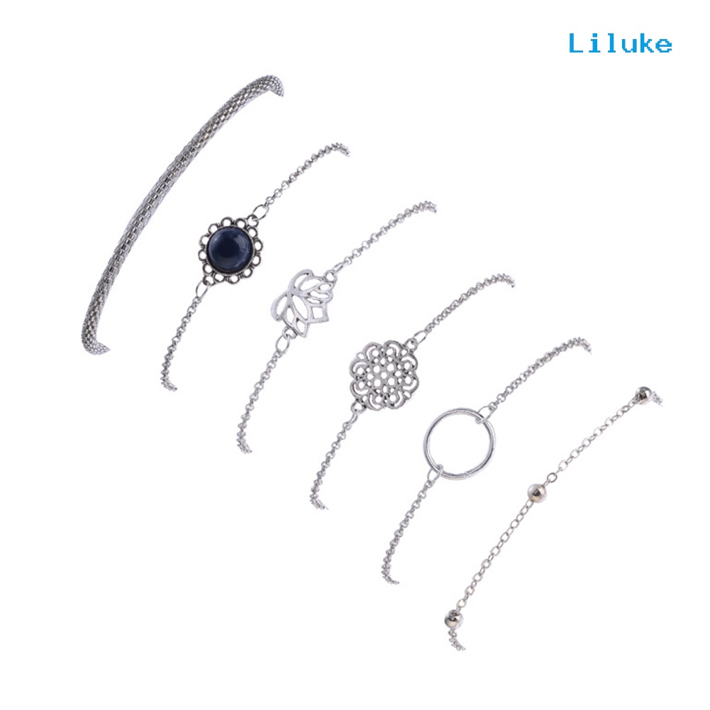 Bộ 6 Vòng Tay Hợp Kim Trang Trí Hoa Sen Đính Đá Thời Trang Cho Nữ