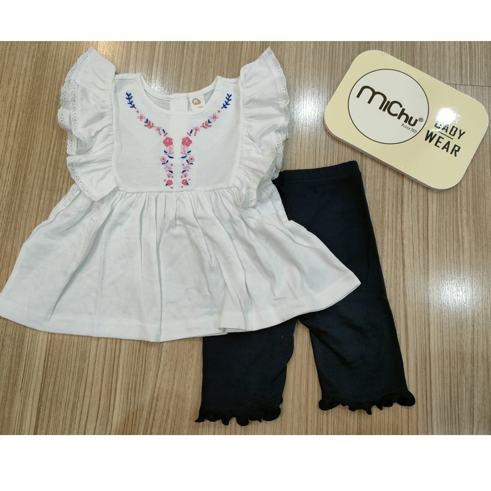 Bộ áo quần legging cho bé gái chất cotton thêu hoa