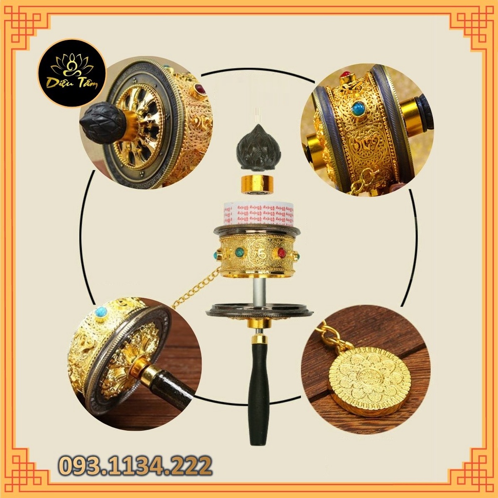 Kinh luân cầm tay Om Mani Padme Hum -bánh xe kinh luân cầu nguyện MS250