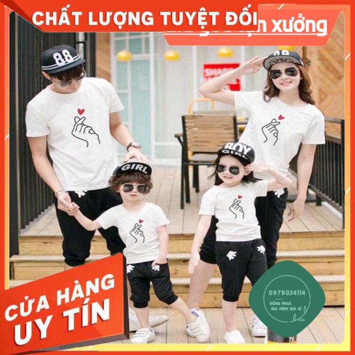 Áo gia đình mẫu bắn tim màu trắng đồng phục gia đình 3/4/5 người thun cotton dày dặn GD309T Áo thun giá sỉ
