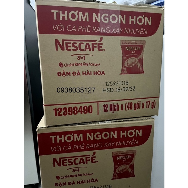 NESCAFE 3in1 ĐẬM ĐÀ HÀI HÒA BỊCH LỚN (túi 46 gói x 17gram) - date T09/2022 và mẫu mới 48 gói x17gr