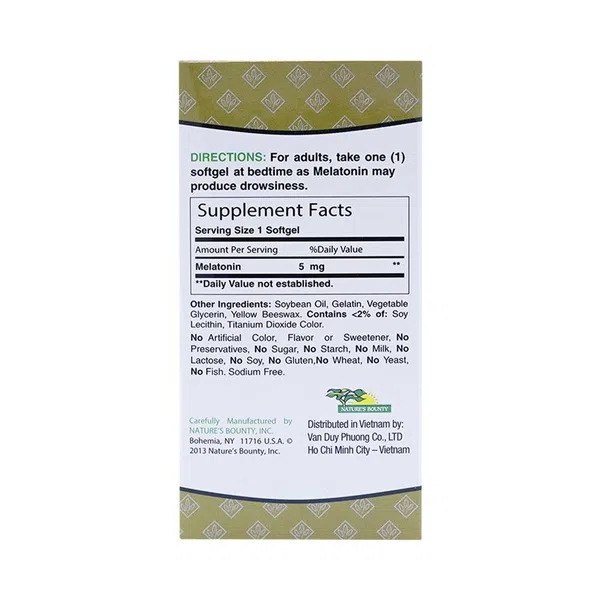 Viên uống hỗ trợ giấc ngủ Melatonin 5mg Nature's Bounty- Hộp 60 viên-