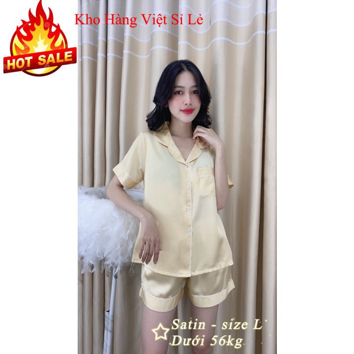 Bộ Pijama Nữ Xịn ♥️FREESHIP♥️ Bộ Quần Áo Mặc Nhà Lụa Satin Cao Cấp Mềm Mịn Mát Quần Đùi Áo Ngắn Tay Dưới 56kg