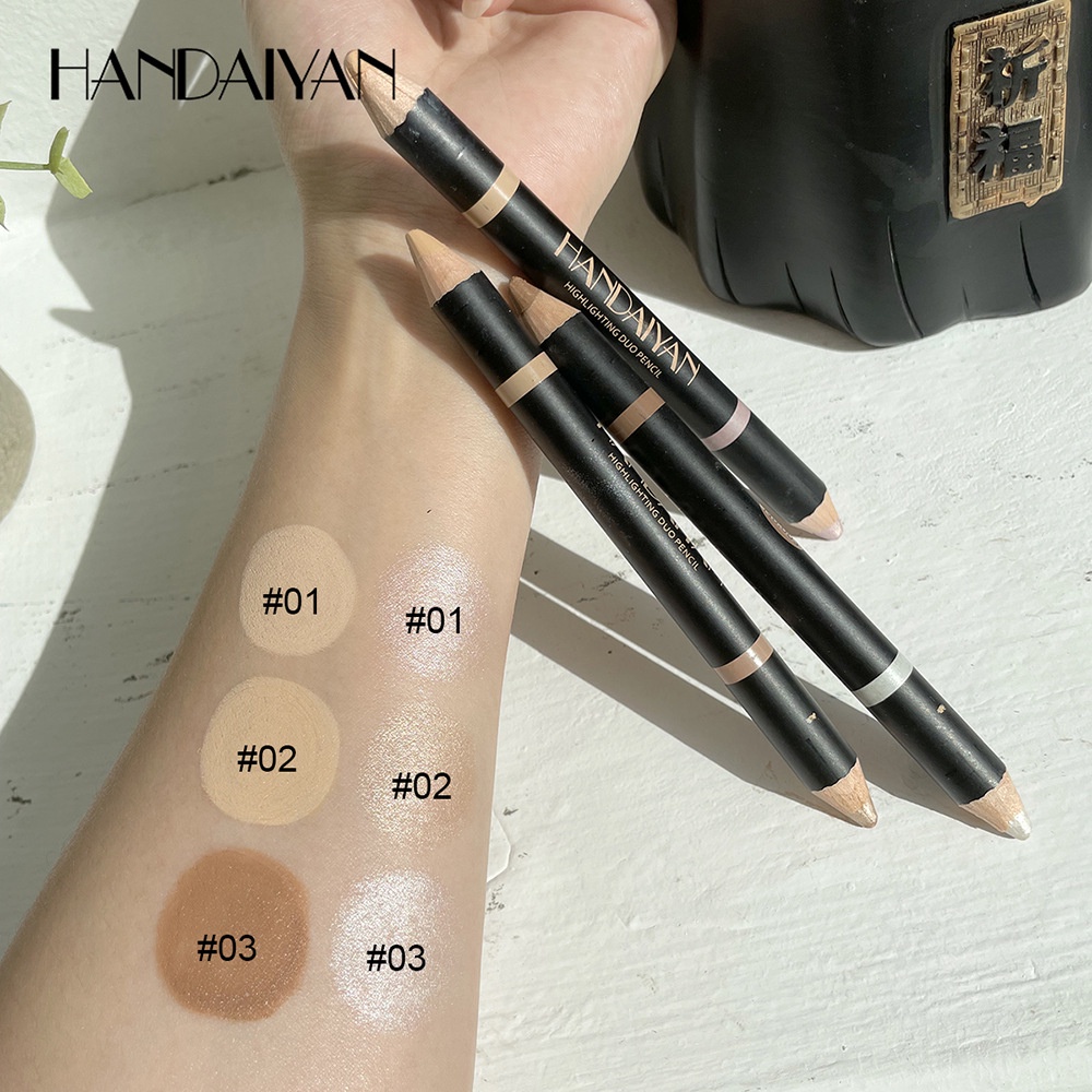 Bút Kẻ Mày 2 Đầu 2 In 1 HANDAIYAN Kết hợp Highlighter Chống Thấm Nước Nội Địa Trung 3.5g A3