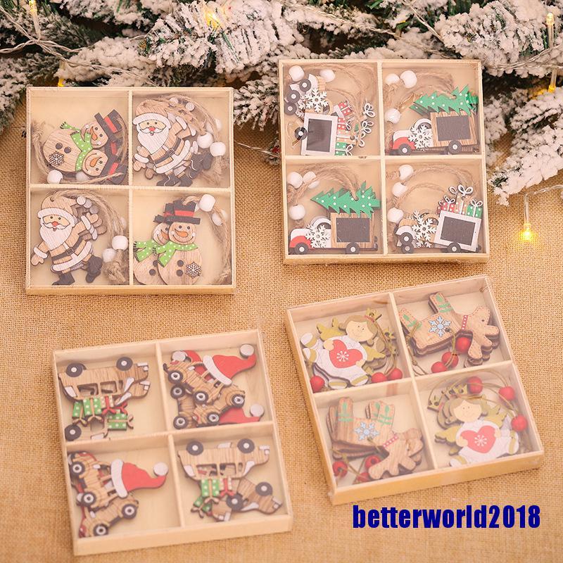 Set 12 Đồ Trang Trí Cây Thông Noel Bằng Gỗ Hình Ông Già Noel 2018