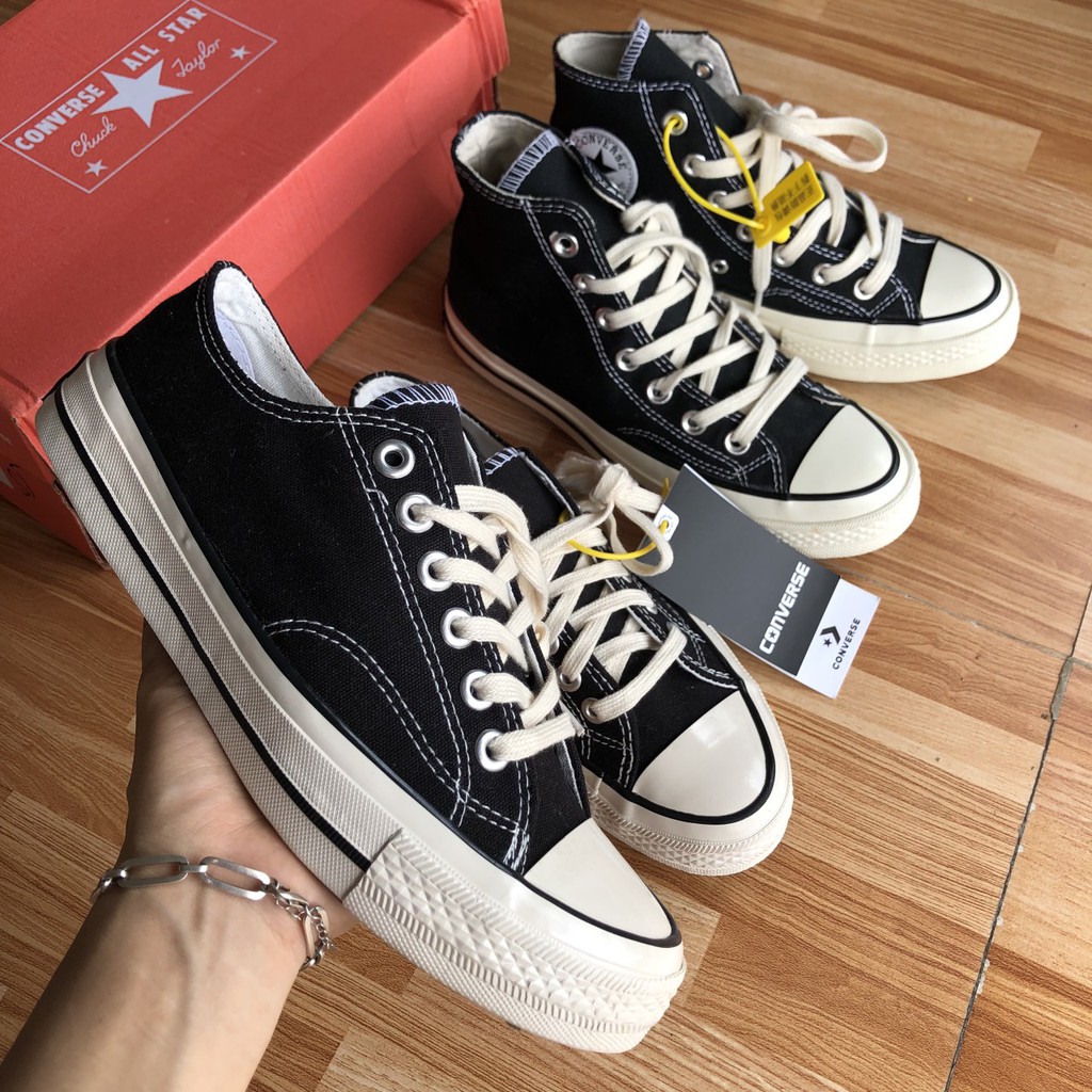 Giày cv cổ cao cổ thấp đen- sữa- trắng mũi bóng, giầy thể thao học sinh đế cao Full Box