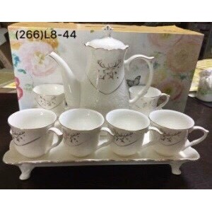Bộ bình cốc kèm khay sứ có chân pha trà cà phê mang phong cách Câu Âu sang trọng