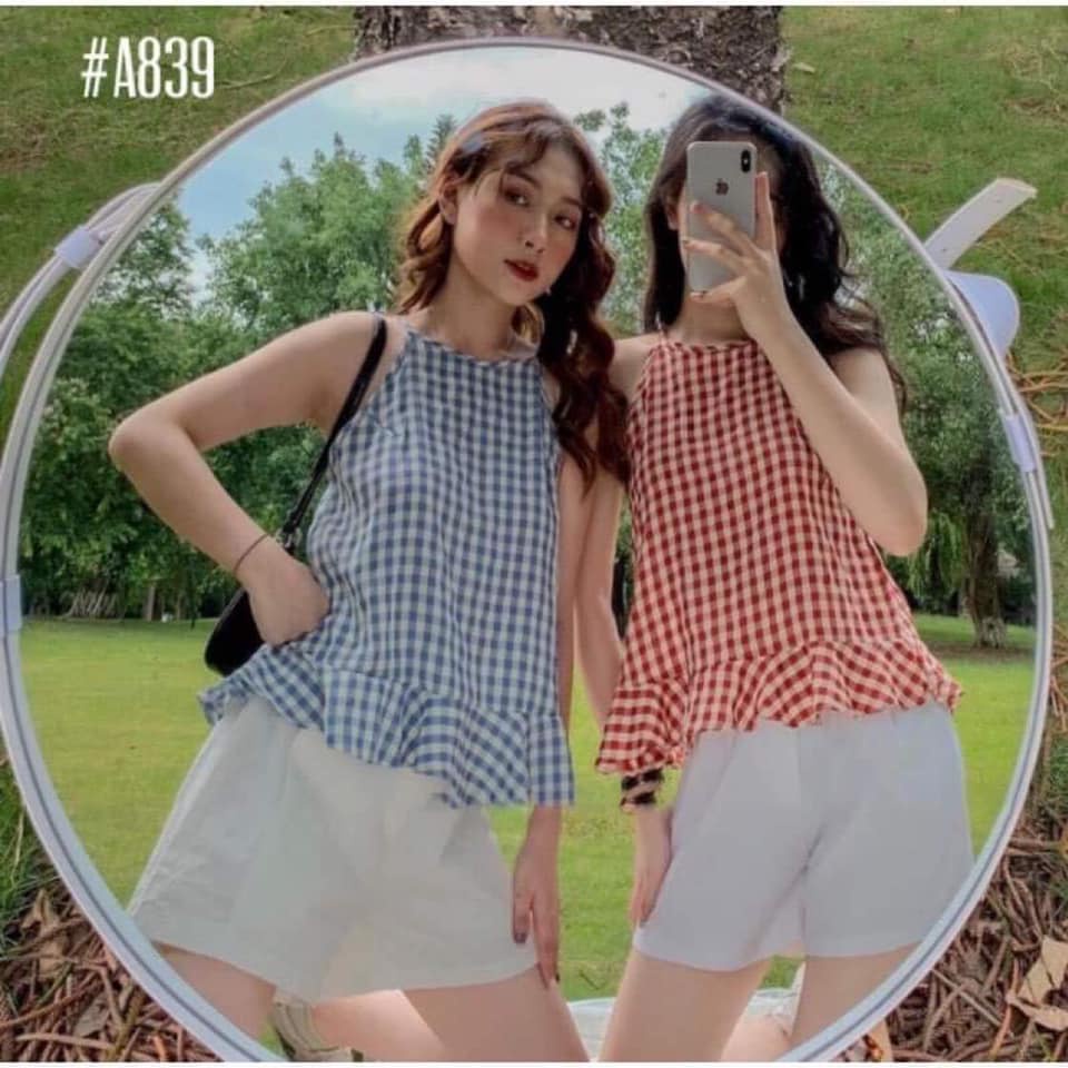 Áo yếm kẻ caro nữ xanh đen hồng freesize hở lưng sexy phong cách hàn quốc ylydress  C322