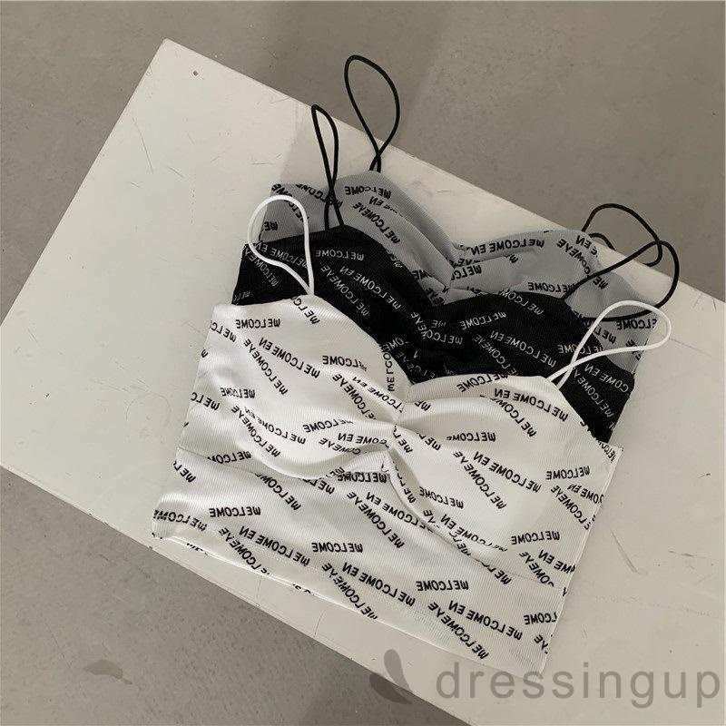 Áo croptop 2 dây cổ chữ V in họa tiết chữ quyến rũ cho nữ